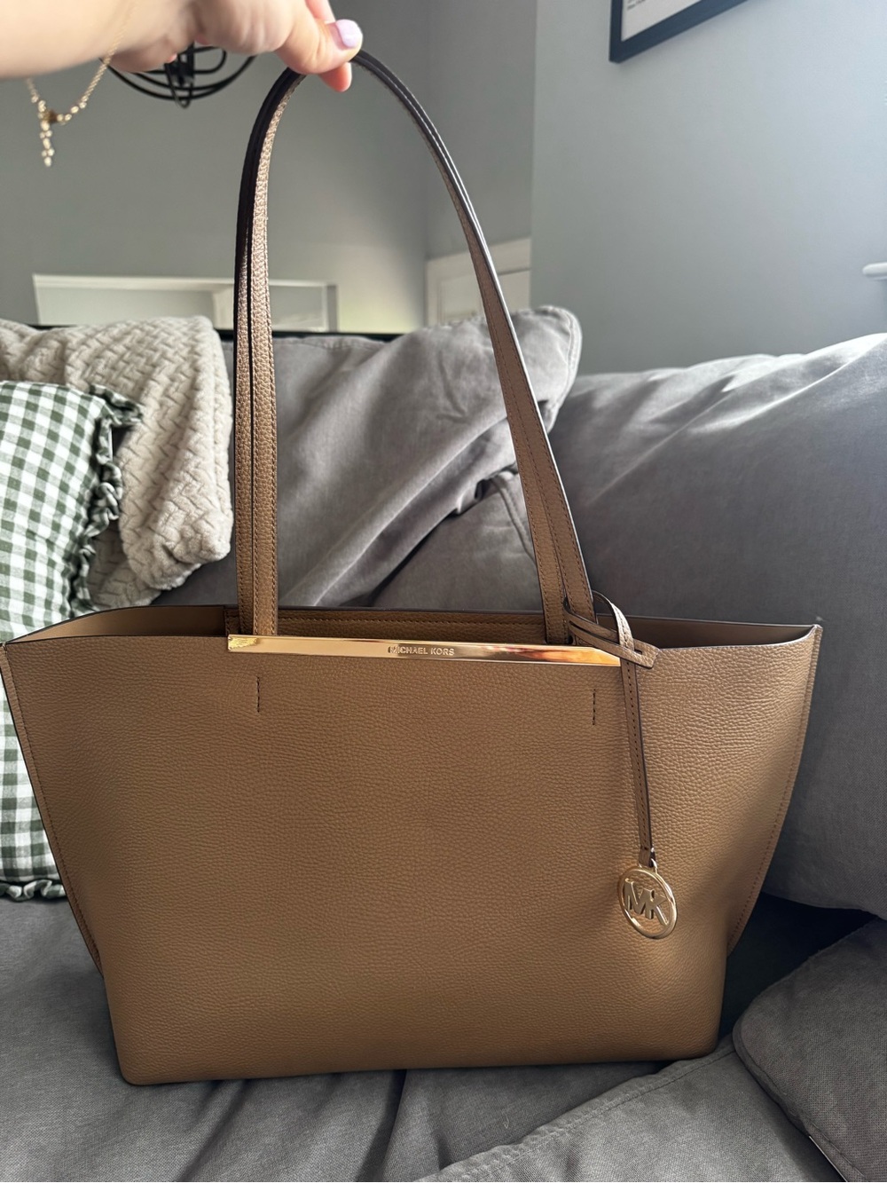 Michael Kors Tan Brown Pebbled Leather Tote with Gold Hardware